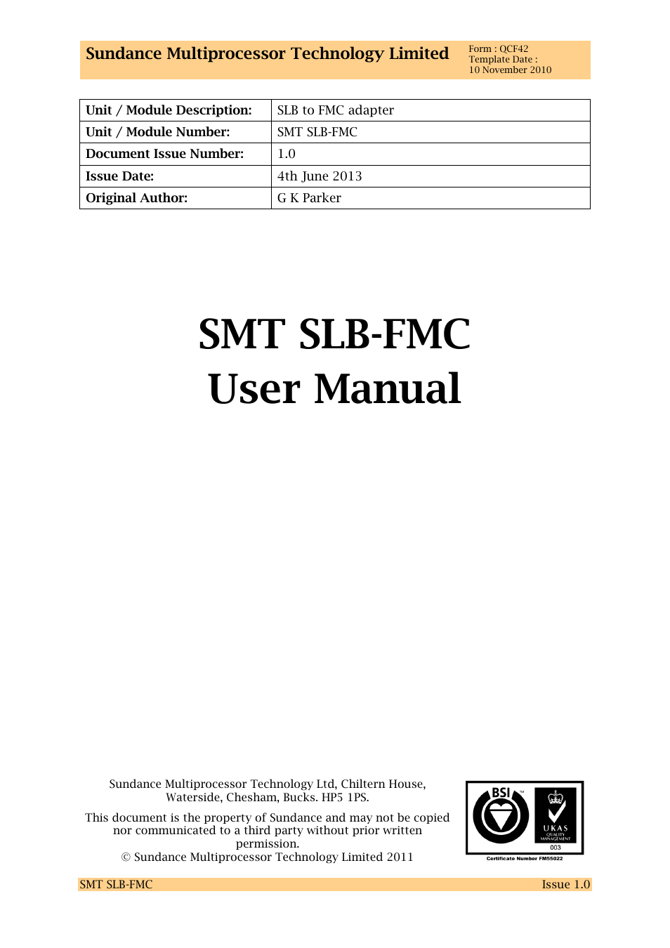 Sundance SMT SLB-FMC User Manual | 12 pages