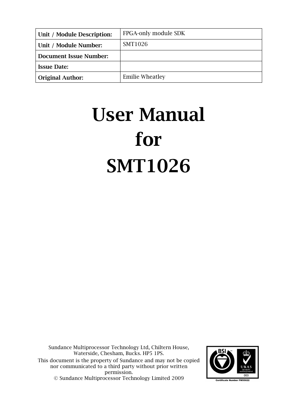 Sundance SMT1026 User Manual | 49 pages