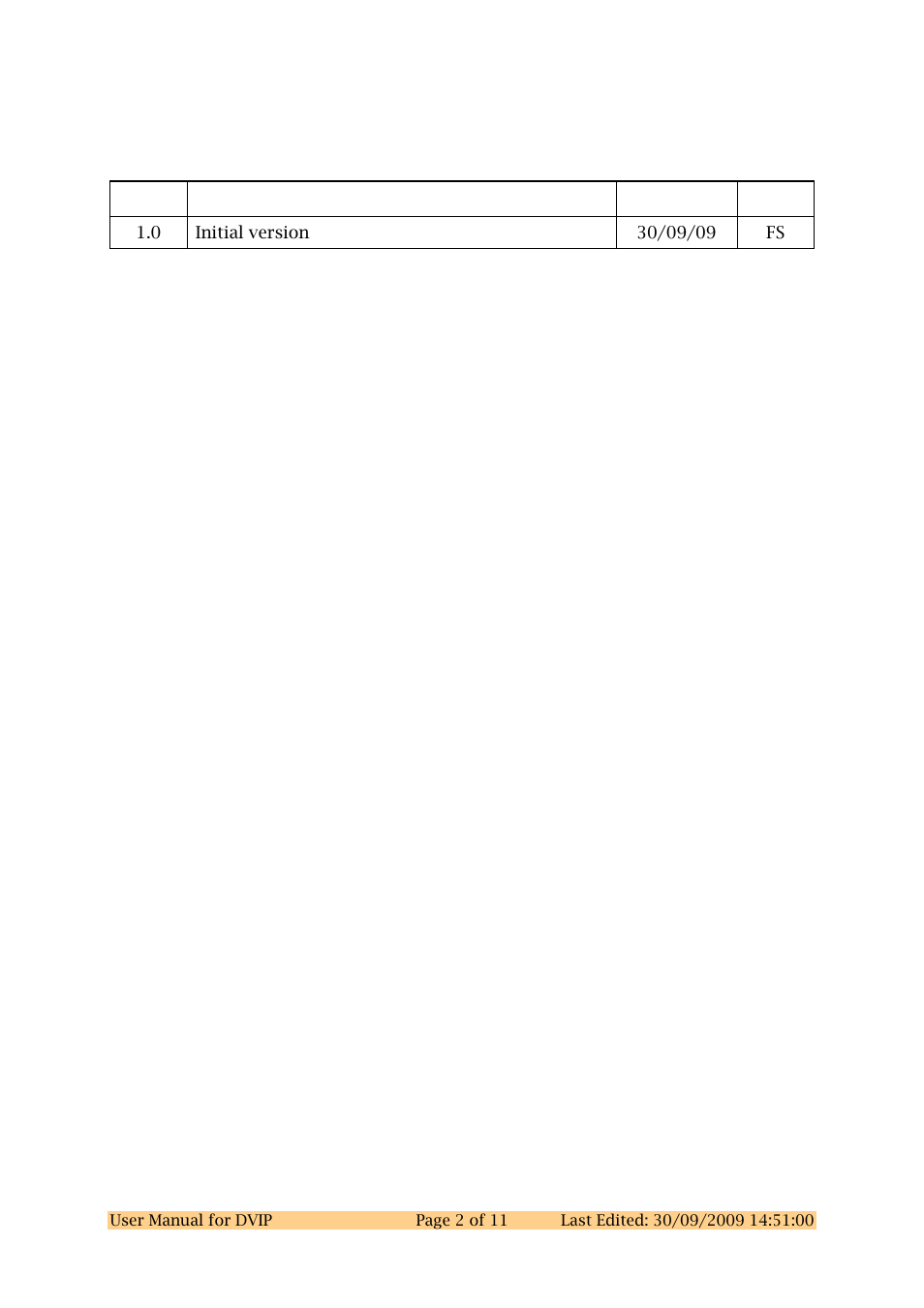 Revision history | Sundance DVIP User Manual | Page 2 / 11