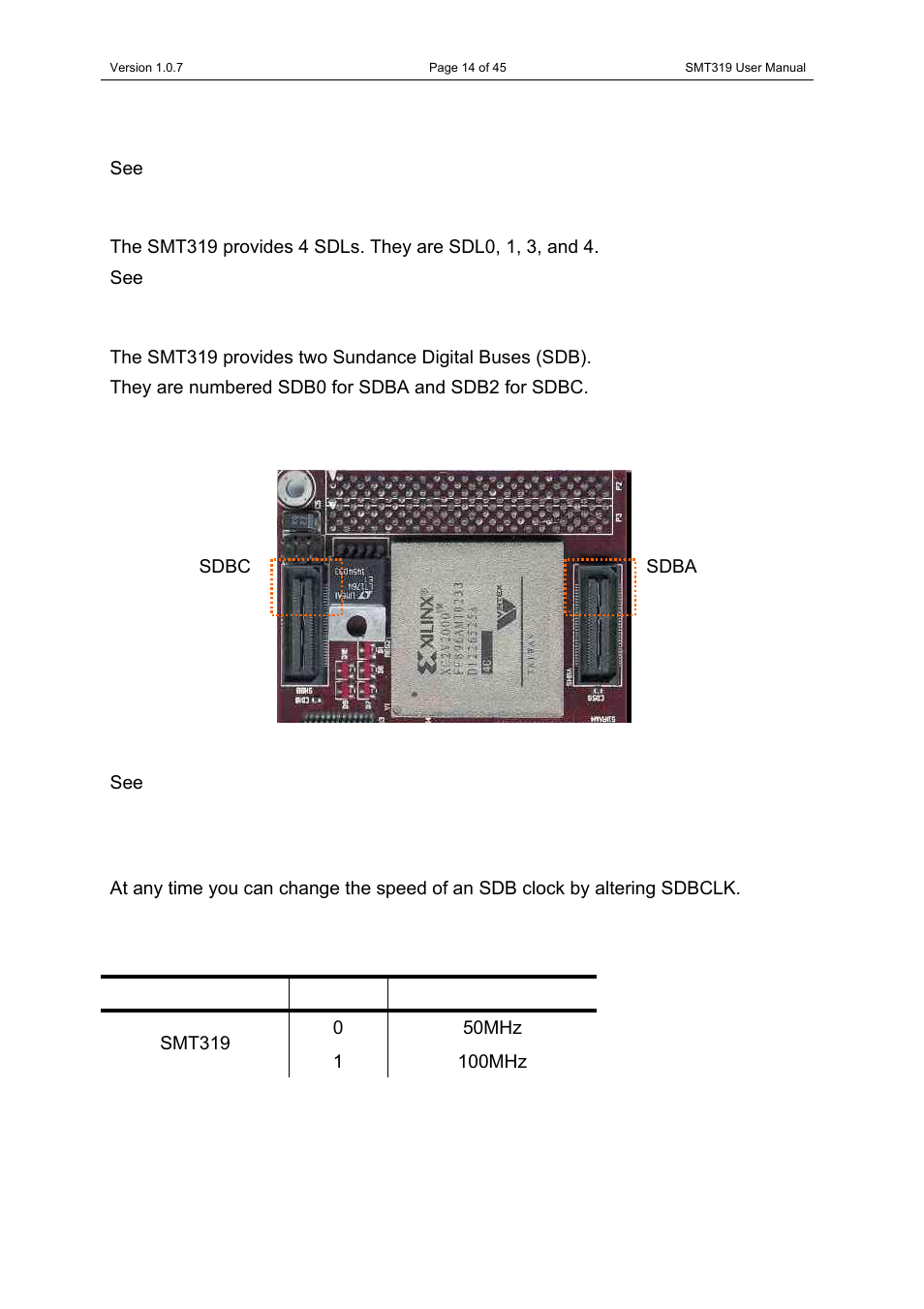 Interrupts, Sundance digital links, Sdb clock selection | Table 2: sdb clock selection, Figure 2: smt319 sdbs location | Sundance SMT319 User Manual | Page 14 / 45