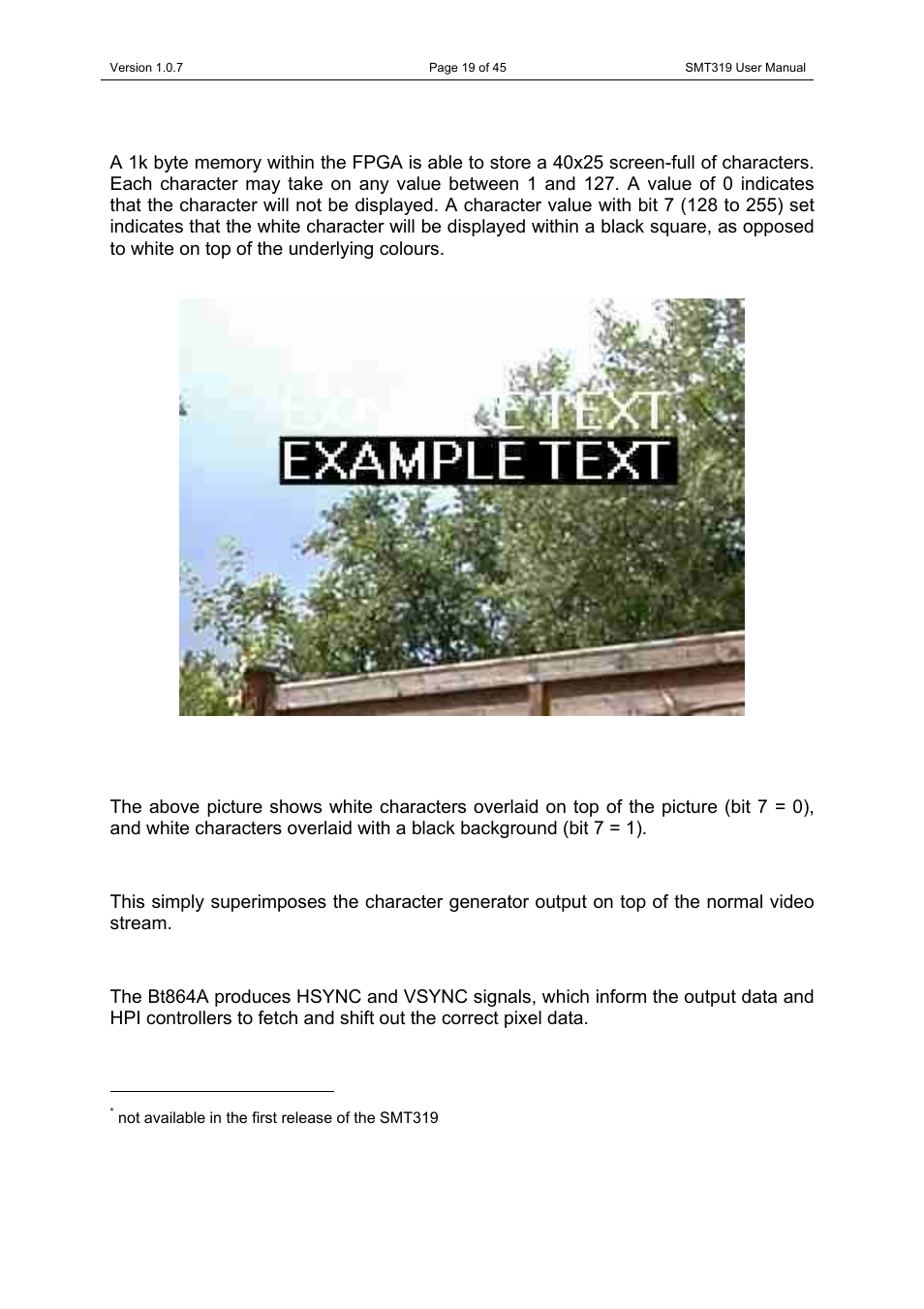 Overlay text & character generator, Mixer, Video output data control | Figure 4: text overlay example | Sundance SMT319 User Manual | Page 19 / 45