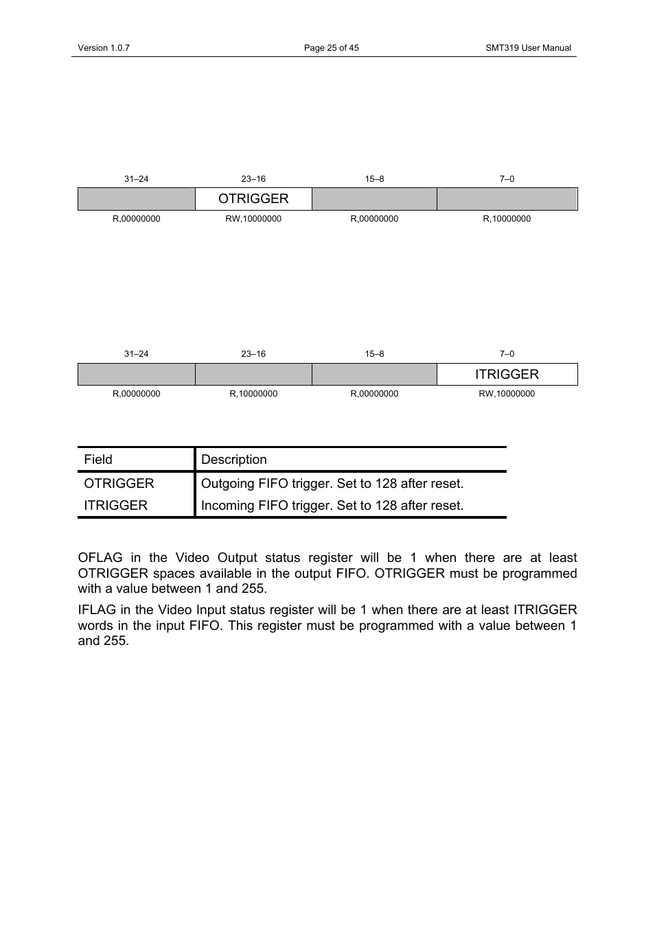 Output flag register, Input flag register, Output flag register input flag register | Table 6: output flag register | Sundance SMT319 User Manual | Page 25 / 45