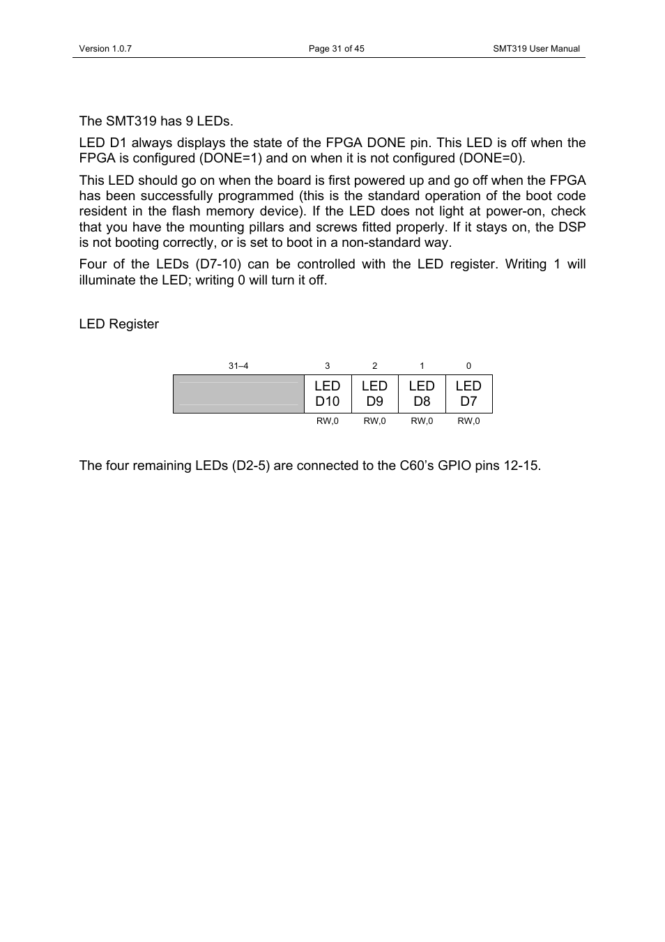 Led setting | Sundance SMT319 User Manual | Page 31 / 45