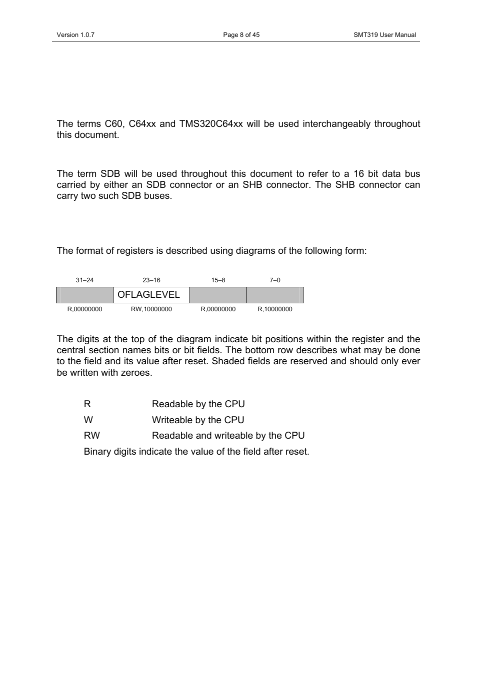 Notational conventions, Register descriptions, C60 sdb register descriptions | Sundance SMT319 User Manual | Page 8 / 45