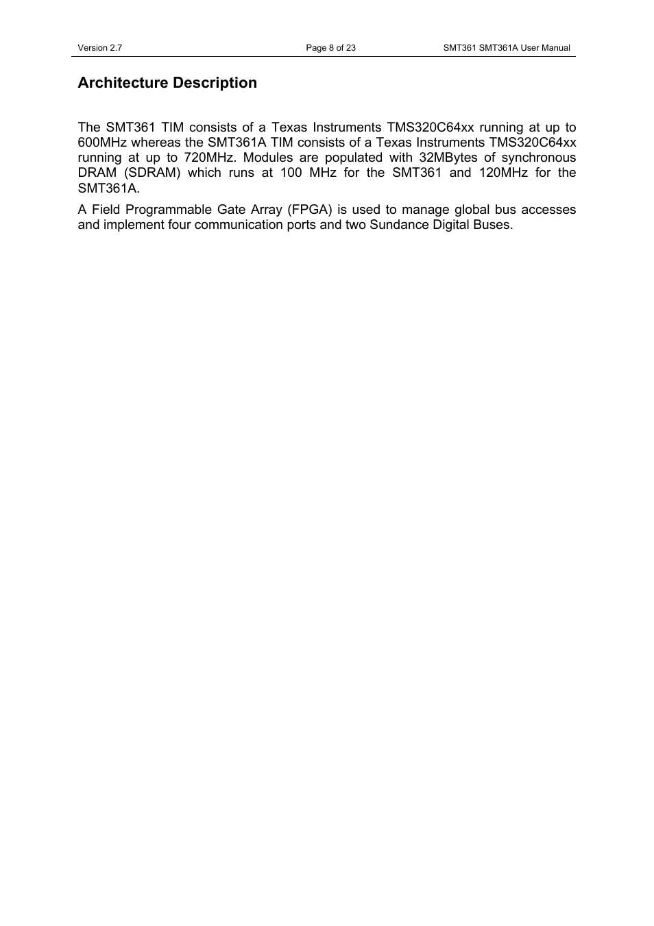 Architecture description | Sundance SMT361 User Manual | Page 8 / 23