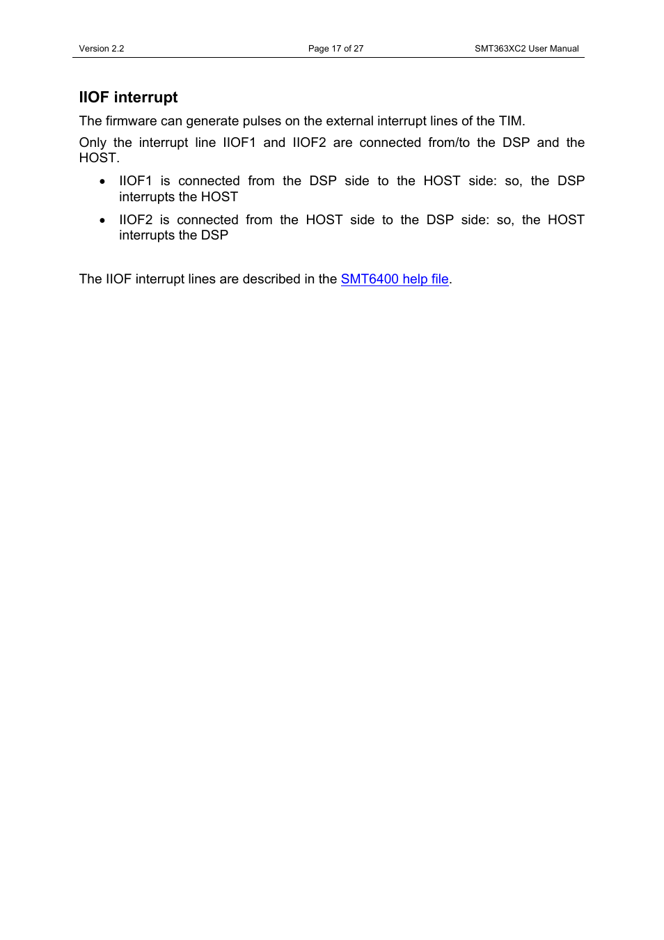 Iiof interrupt | Sundance SMT363XC2 User Manual | Page 17 / 27