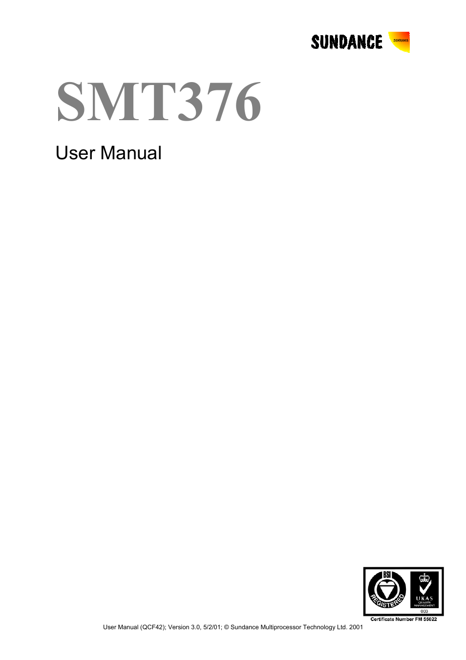 Sundance SMT376 User Manual | 24 pages