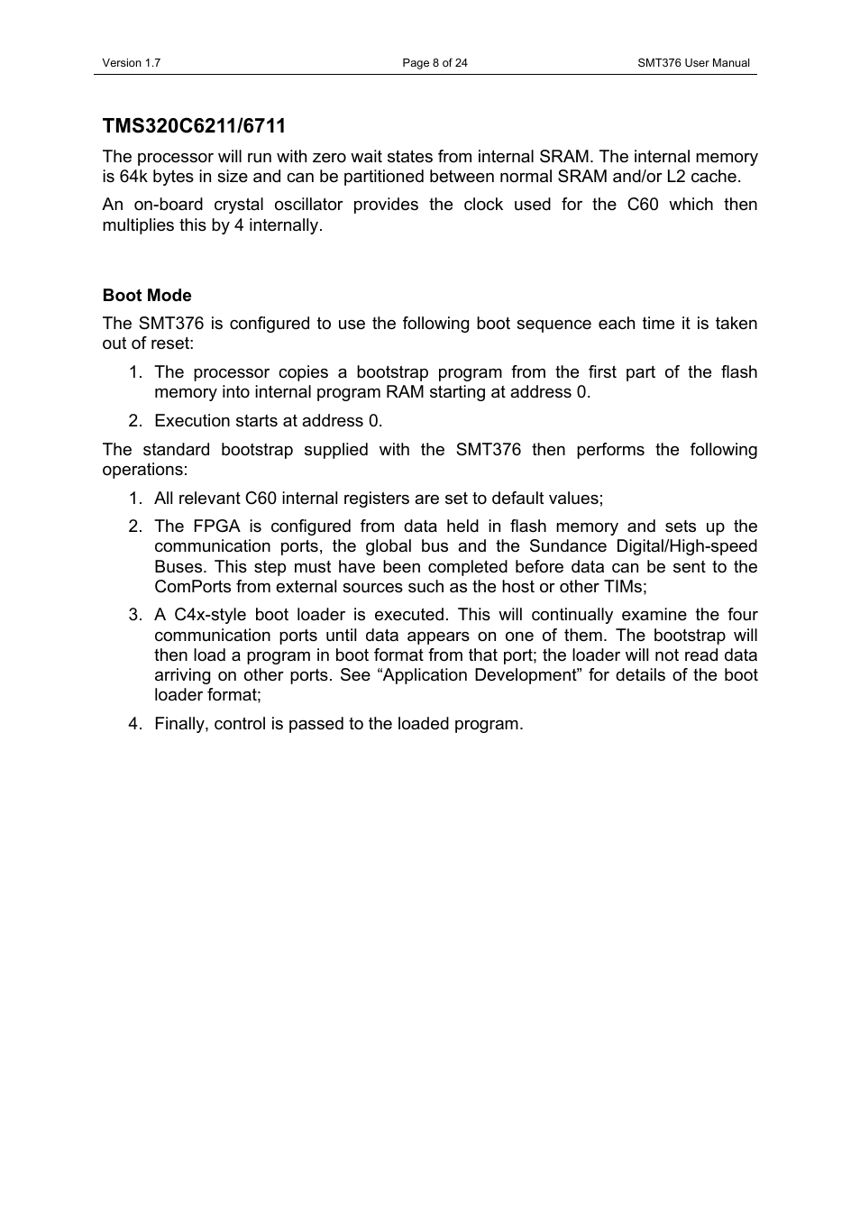 Tms320c6211/6711, Boot mode | Sundance SMT376 User Manual | Page 8 / 24