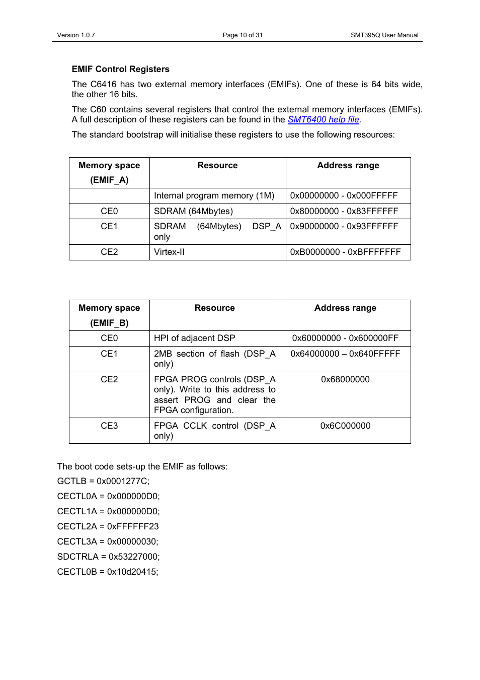 Emif control registers | Sundance SMT395Q User Manual | Page 10 / 31