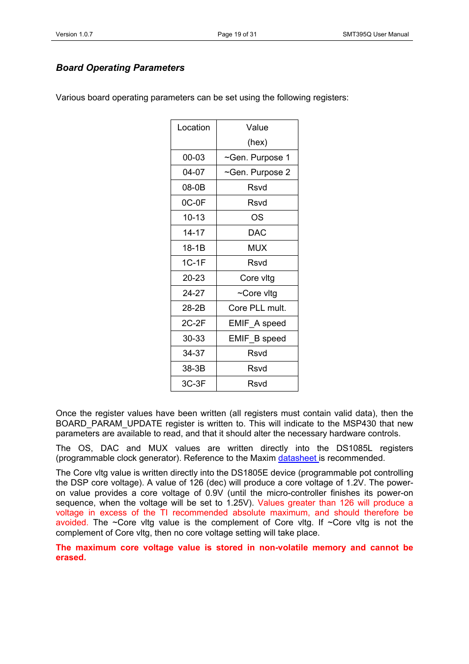 Board operating parameters | Sundance SMT395Q User Manual | Page 19 / 31