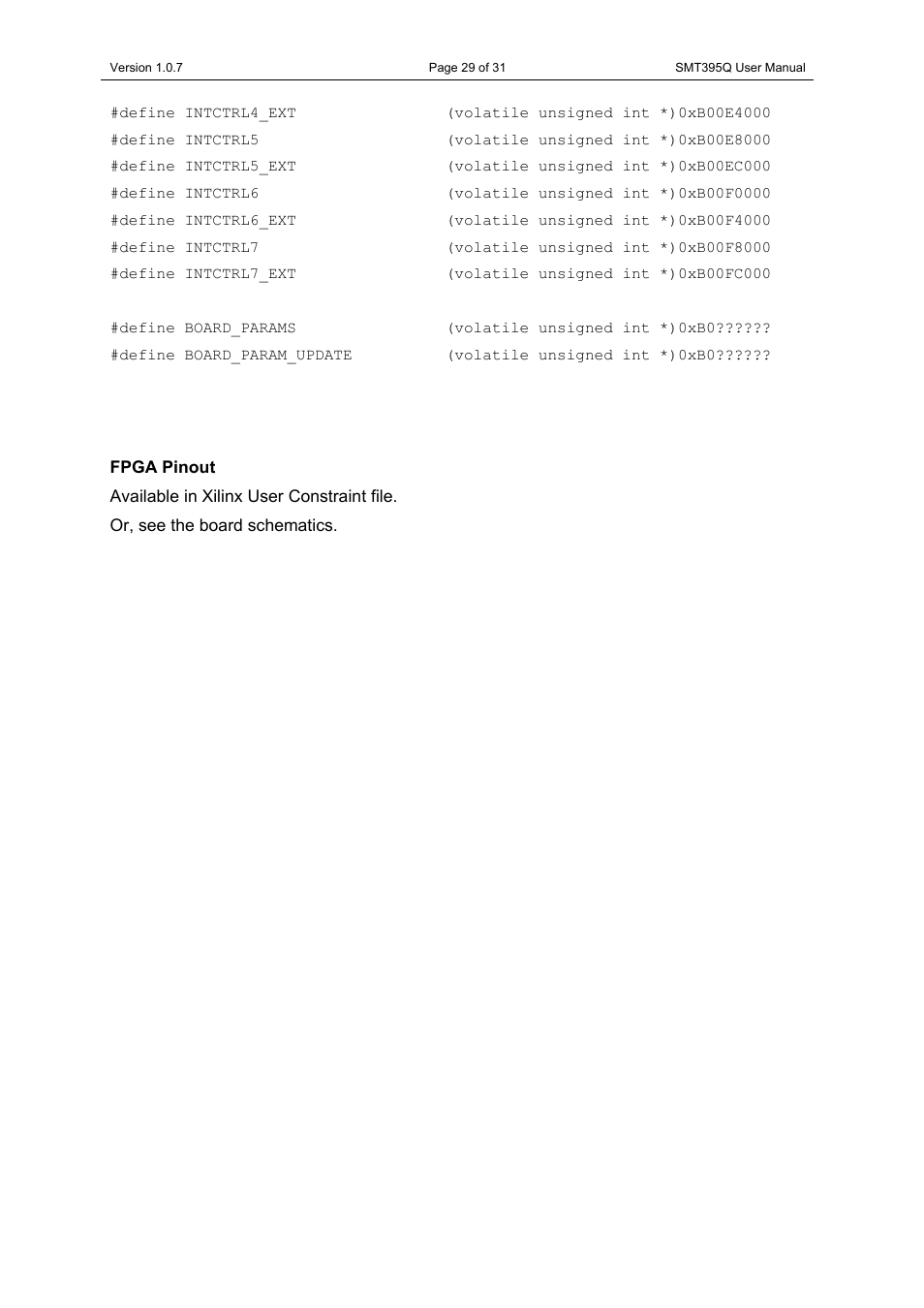 Fpga pinout | Sundance SMT395Q User Manual | Page 29 / 31
