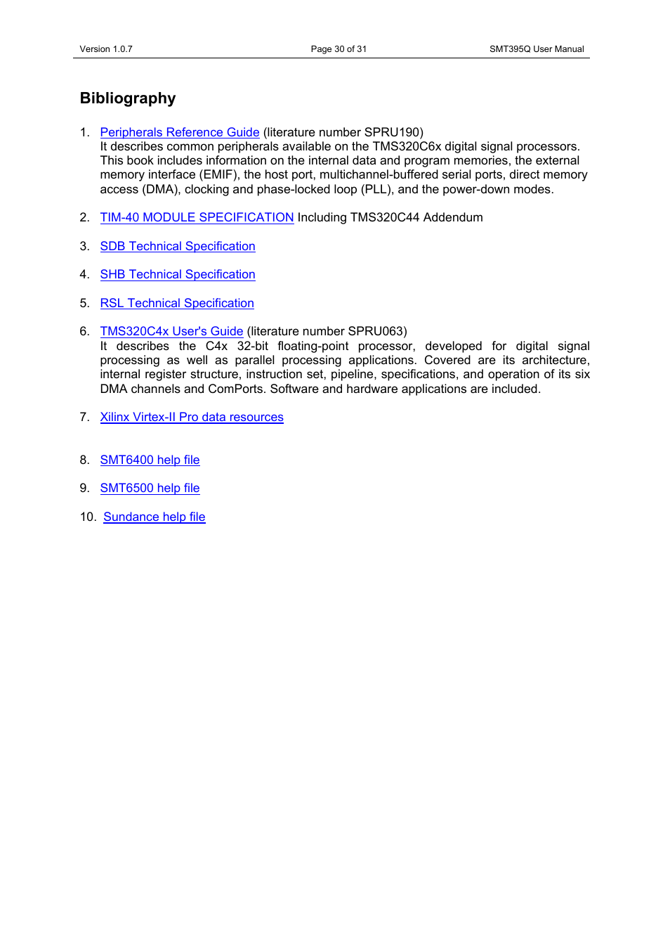 Bibliography | Sundance SMT395Q User Manual | Page 30 / 31
