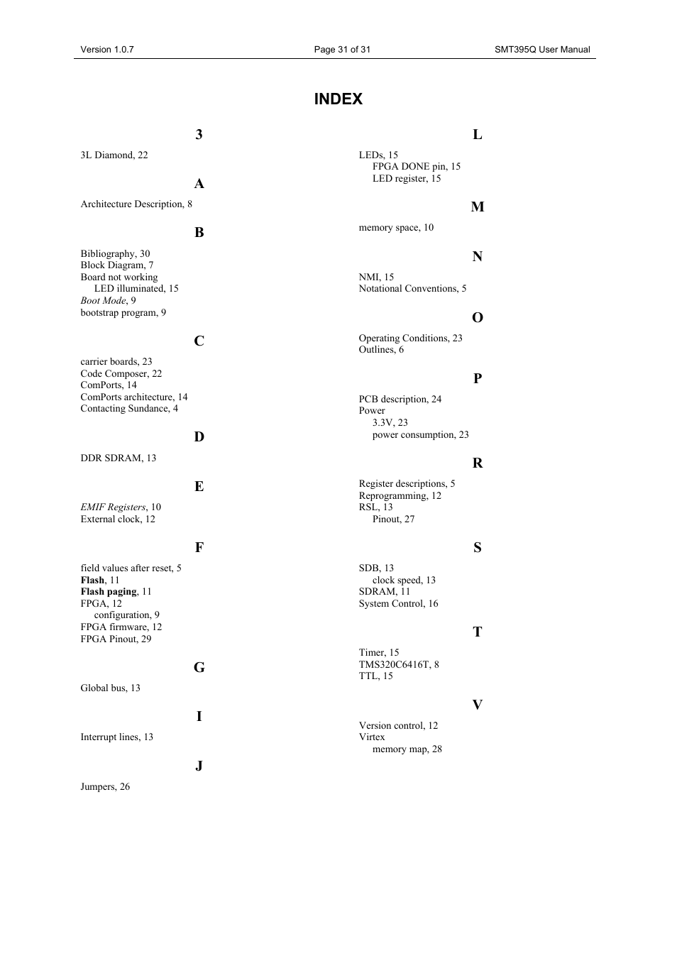 Index | Sundance SMT395Q User Manual | Page 31 / 31