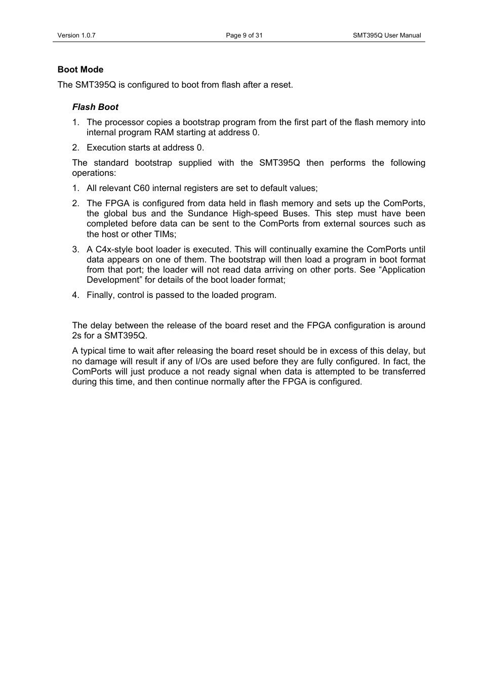 Boot mode, Flash boot | Sundance SMT395Q User Manual | Page 9 / 31