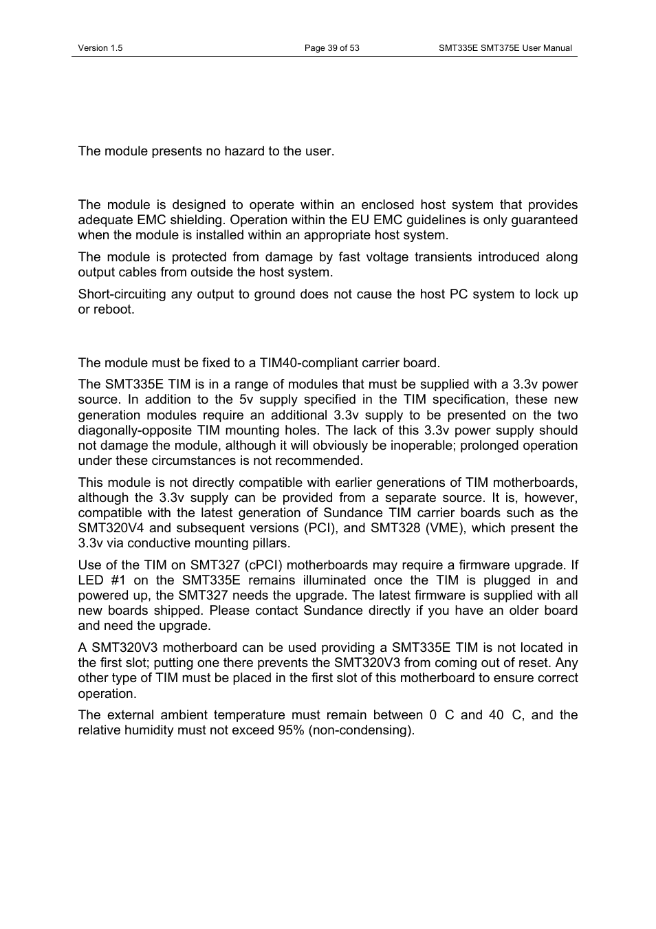 Operating conditions, Safety, General requirements | Safety emc general requirements | Sundance SMT335E User Manual | Page 39 / 53