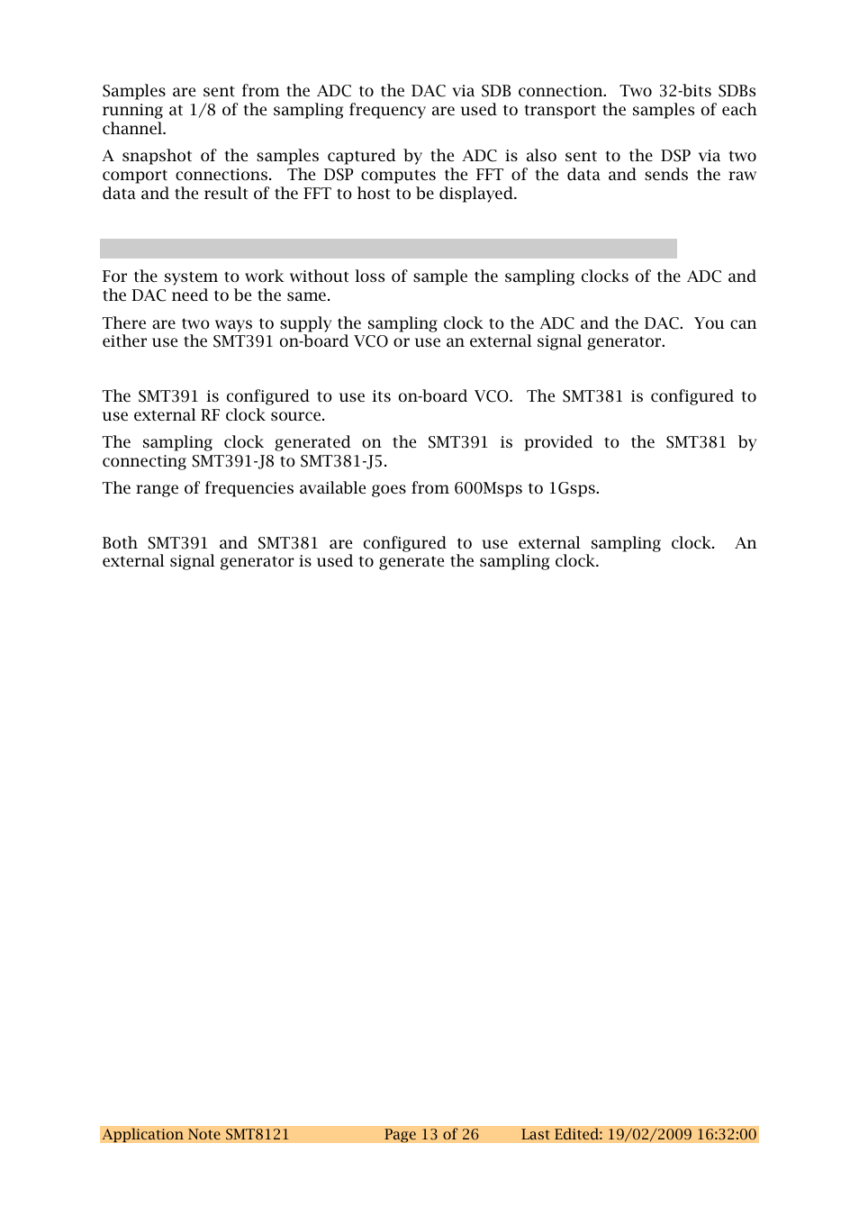 1 sampling clock, Sampling clock | Sundance SMT8121 User Manual | Page 13 / 26