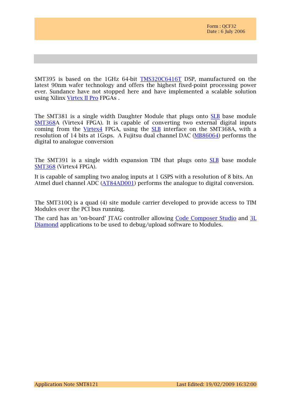 7 hardware, Hardware, Sundance multiprocessor technology limited | Sundance SMT8121 User Manual | Page 14 / 26