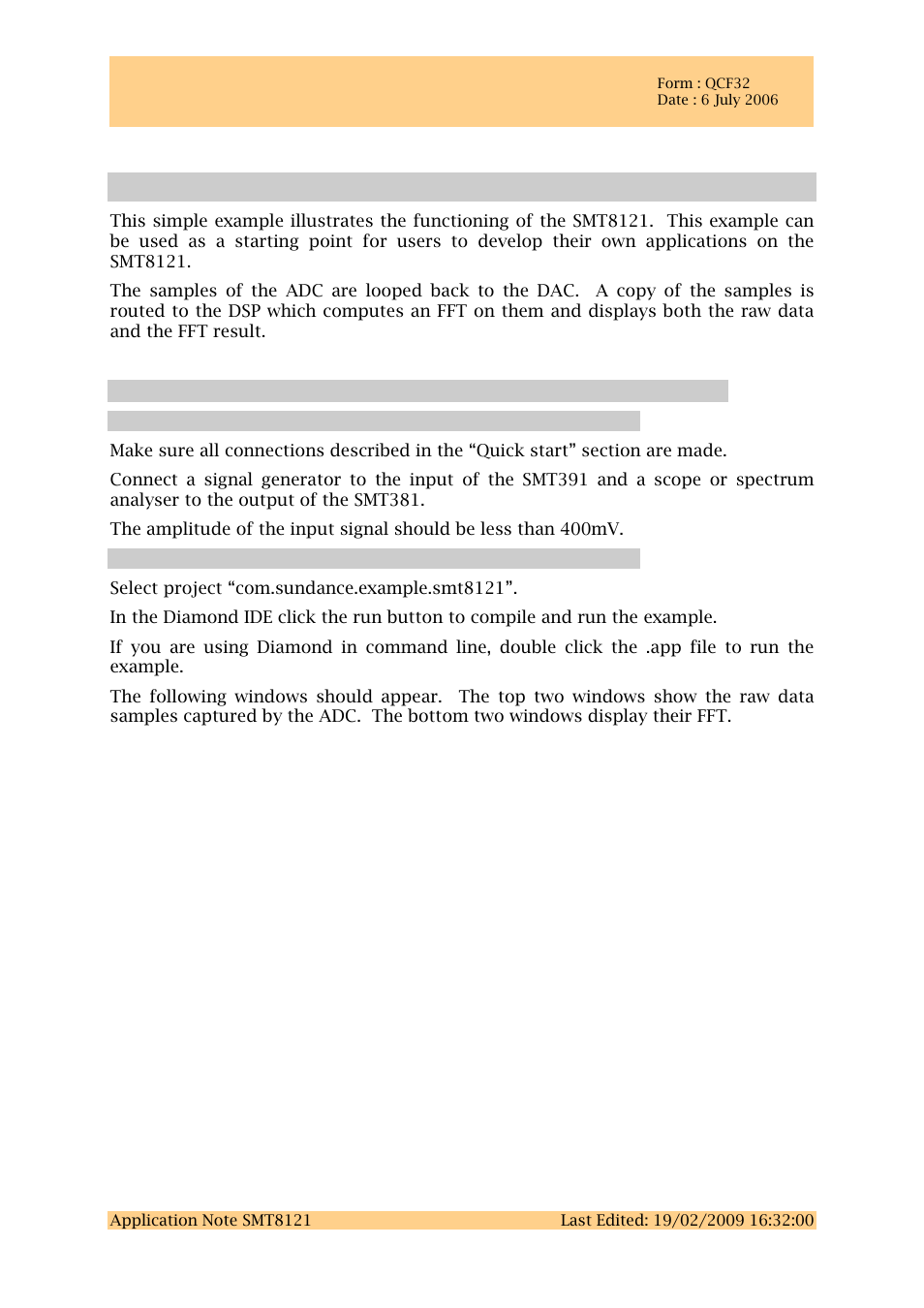 8 a simple example, 1 running the example, 1 connections | 2 running the software, A simple example, Running the example, Connections, Running the software | Sundance SMT8121 User Manual | Page 15 / 26