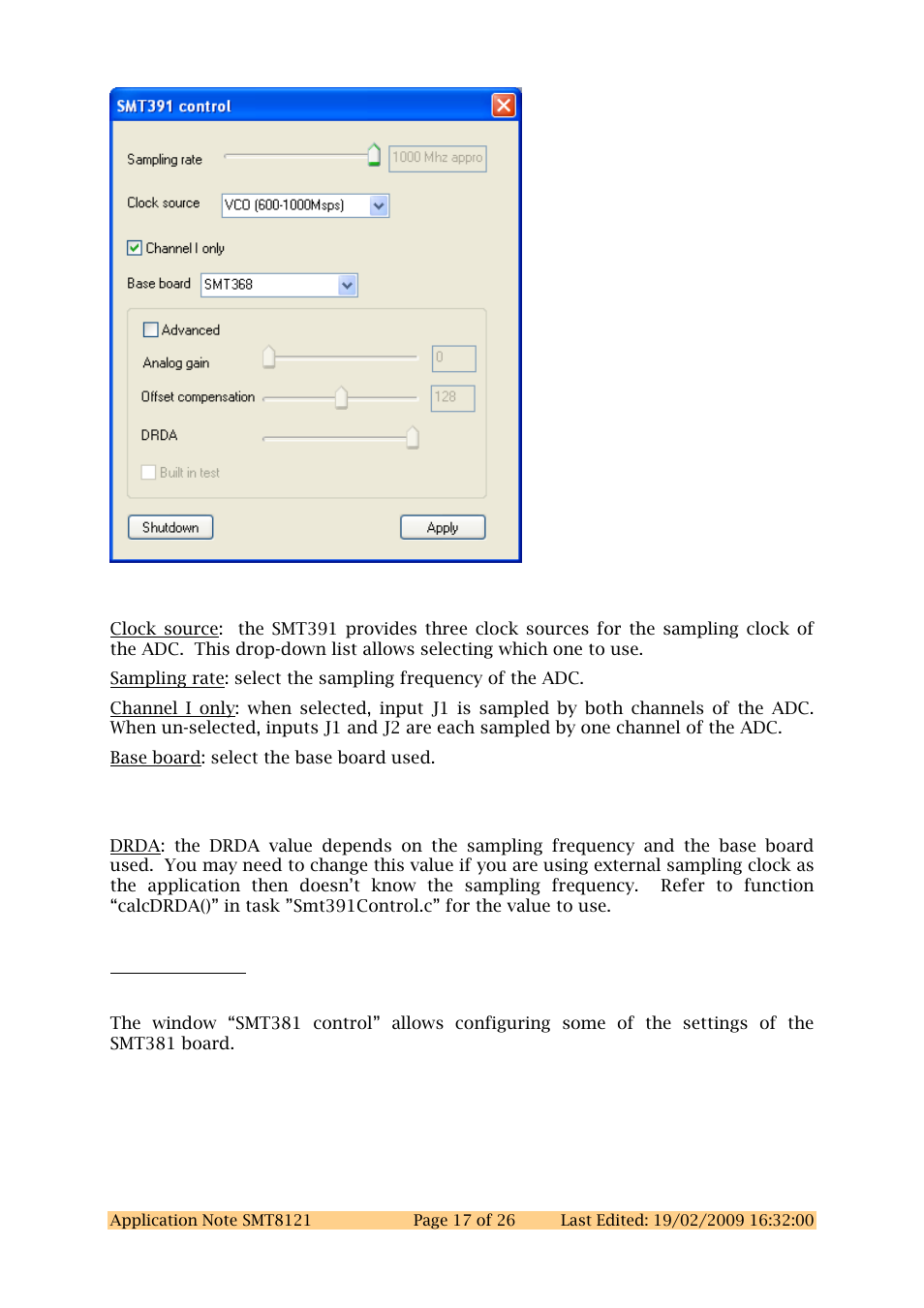 Figure 9: control panel of the smt391 | Sundance SMT8121 User Manual | Page 17 / 26