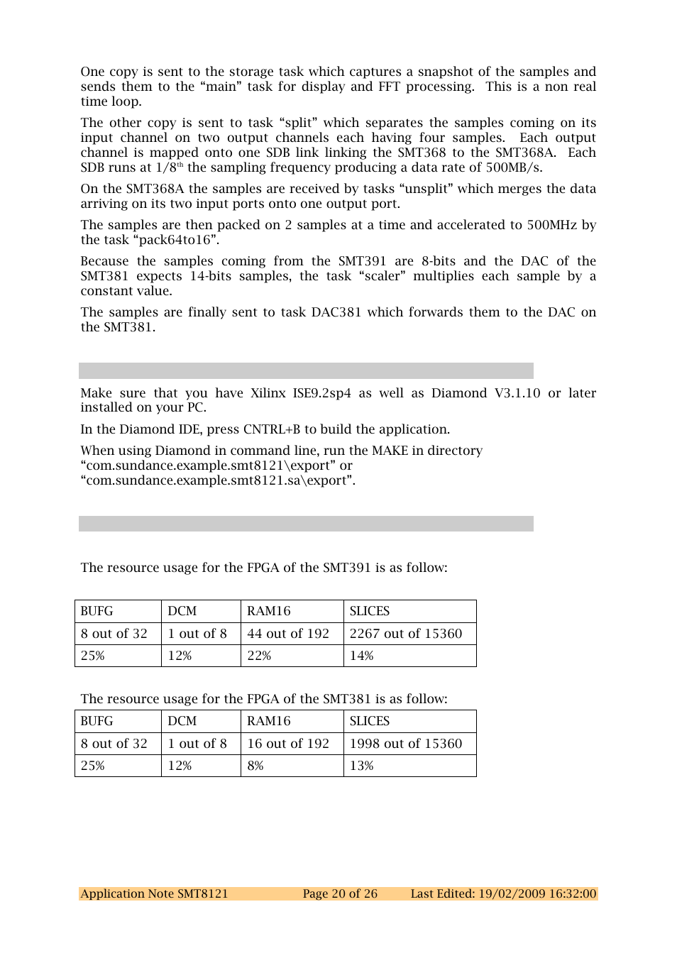 3 building the example, 4 resource usage, Building the example | Resource usage | Sundance SMT8121 User Manual | Page 20 / 26