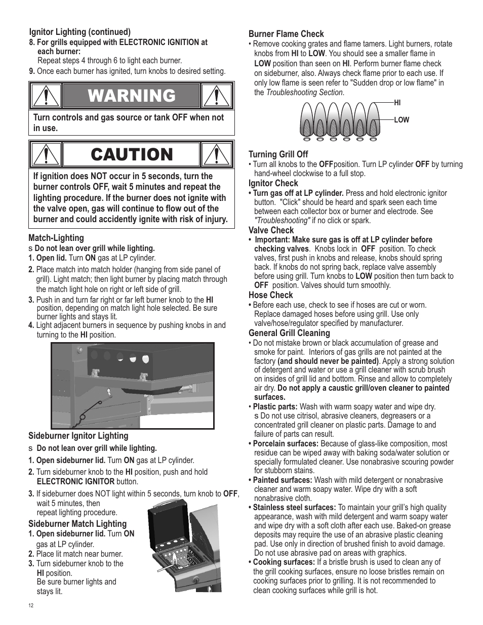 Caution, Warning | Char-Broil 463210510 User Manual | Page 12 / 32