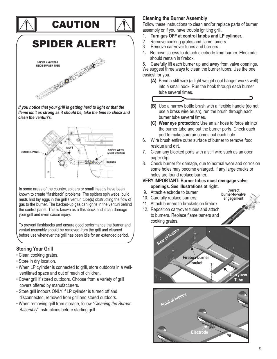 Caution, Spider alert | Char-Broil 463210510 User Manual | Page 13 / 32