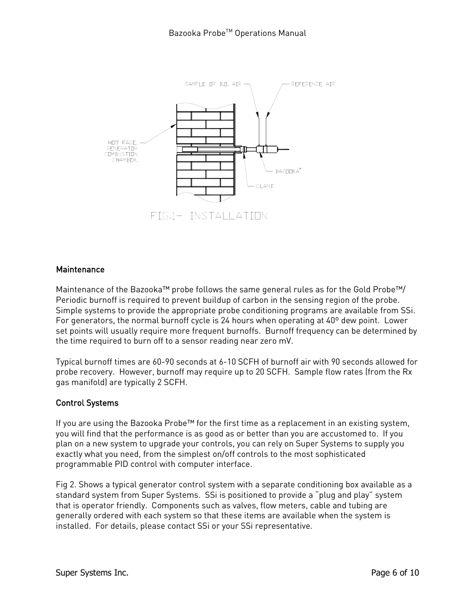 Maintenance, Control systems, Maintenance control systems | Super Systems Bazooka Probe User Manual | Page 6 / 10