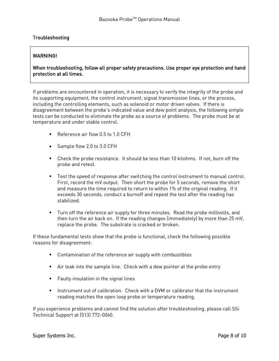 Troubleshooting | Super Systems Bazooka Probe User Manual | Page 8 / 10