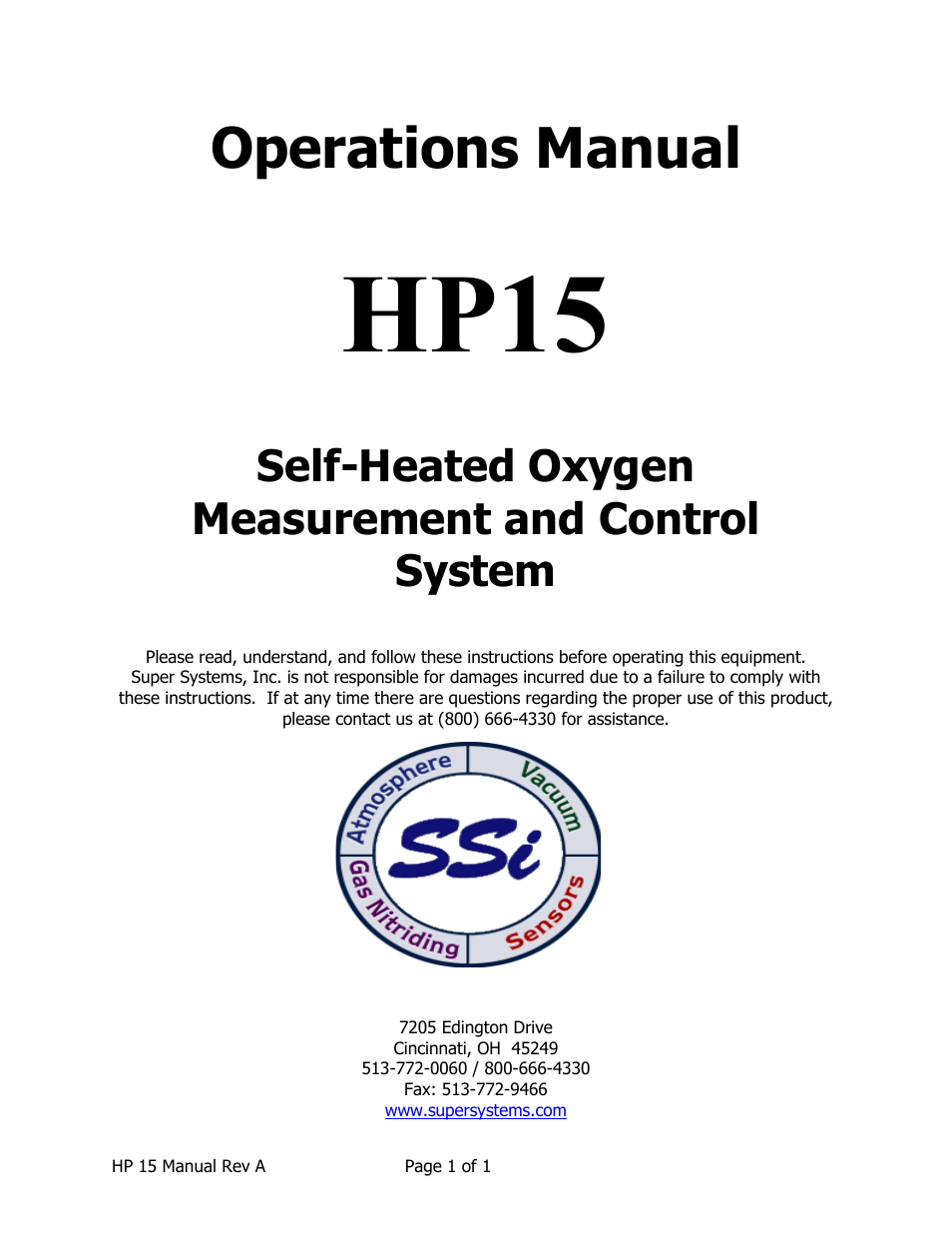 Super Systems HP15 User Manual | 23 pages