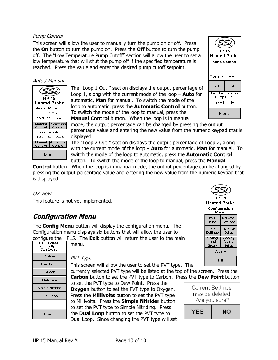 Configuration menu | Super Systems HP15 User Manual | Page 10 / 23