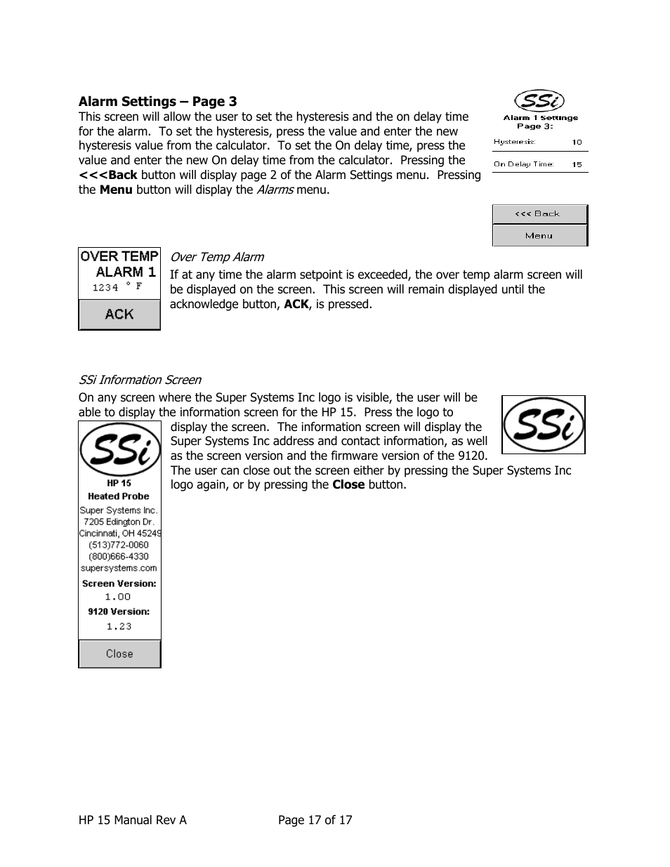 Super Systems HP15 User Manual | Page 17 / 23