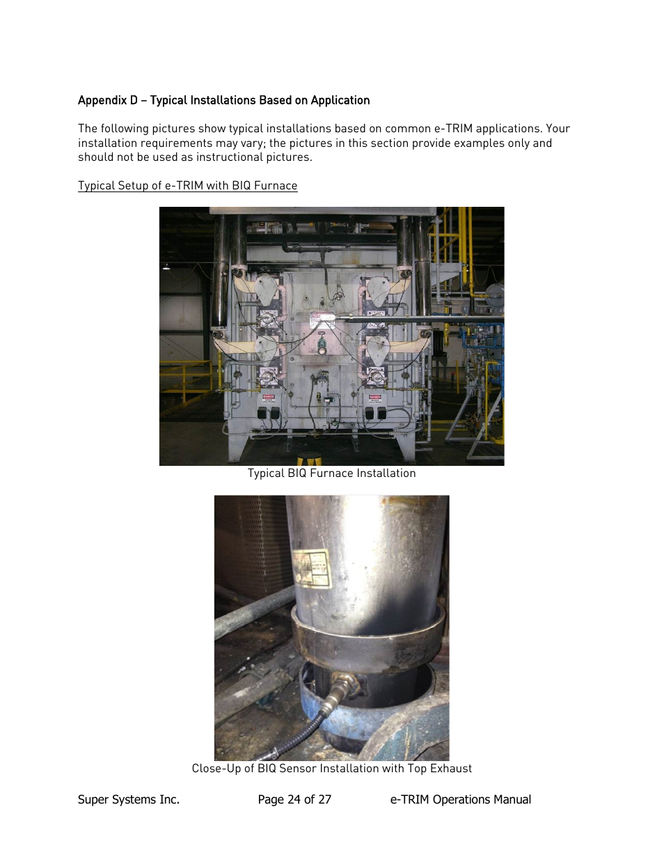 Typical setup of e-trim with biq furnace, Ypical, Etup of e | Trim, With, Urnace | Super Systems e-TRIM User Manual | Page 24 / 27