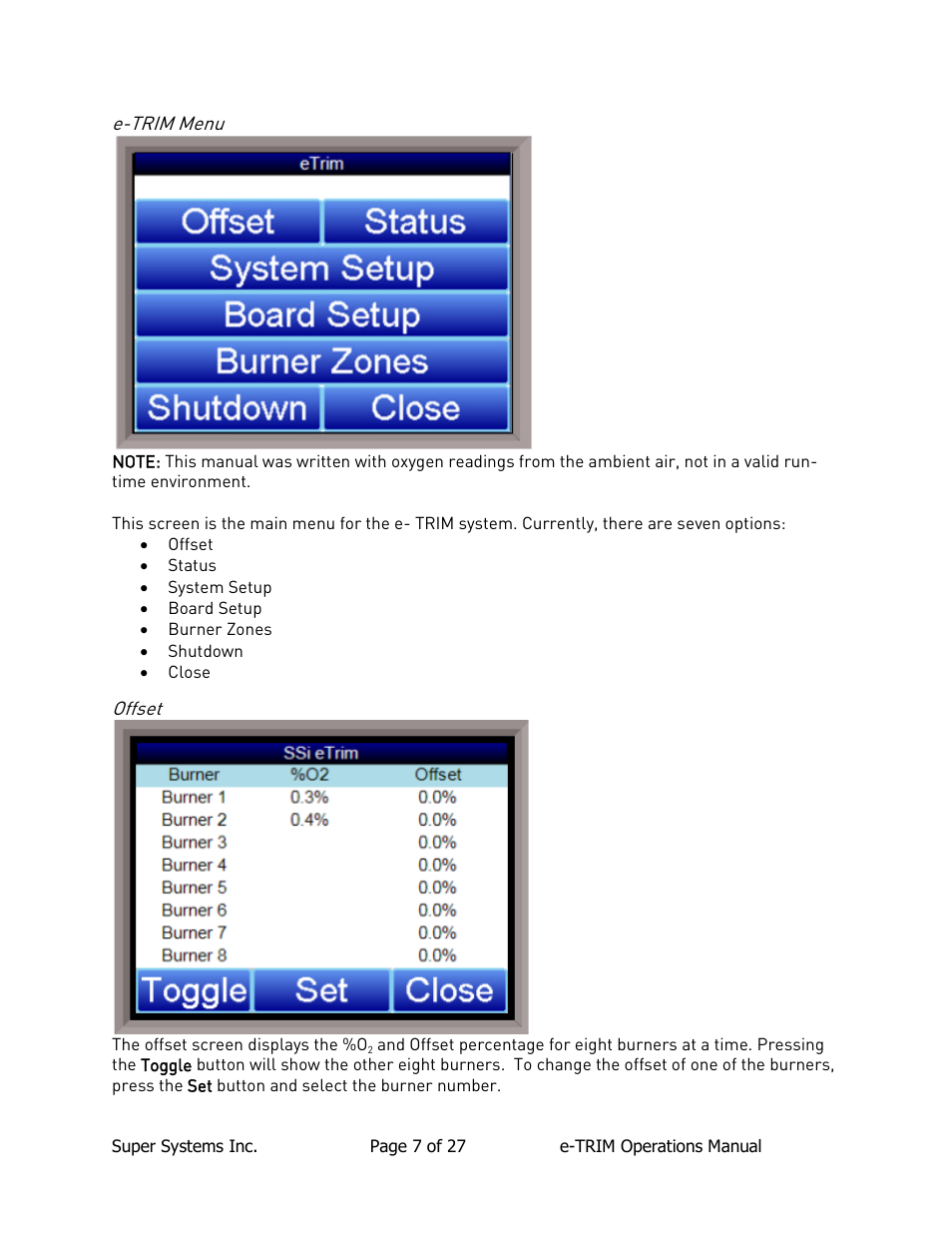 E-trim menu, Offset | Super Systems e-TRIM User Manual | Page 7 / 27
