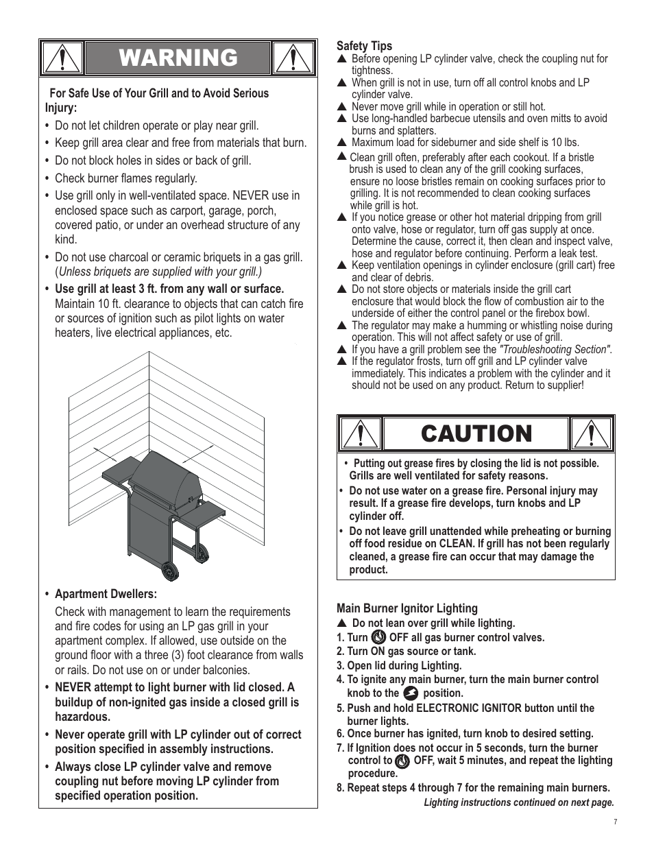 Warning, Caution | Char-Broil RED 463250211 User Manual | Page 7 / 28