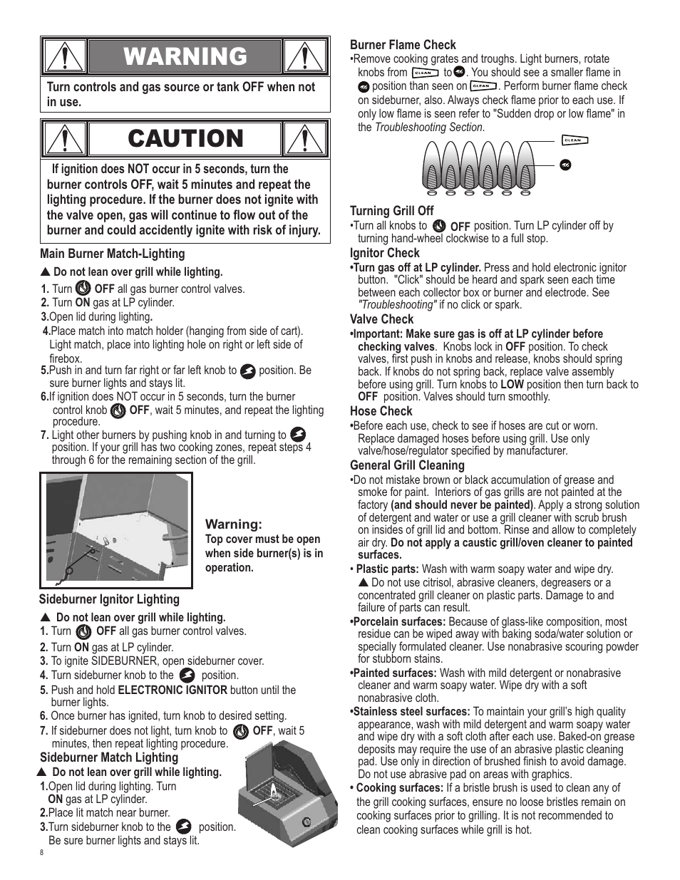Caution, Warning | Char-Broil RED 463250211 User Manual | Page 8 / 28