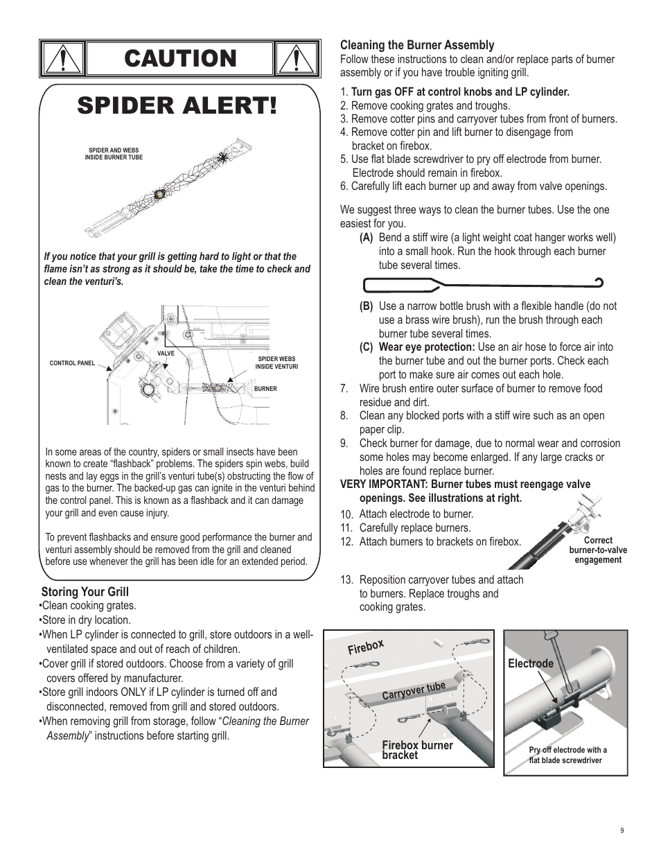Caution, Spider alert | Char-Broil RED 463250211 User Manual | Page 9 / 28