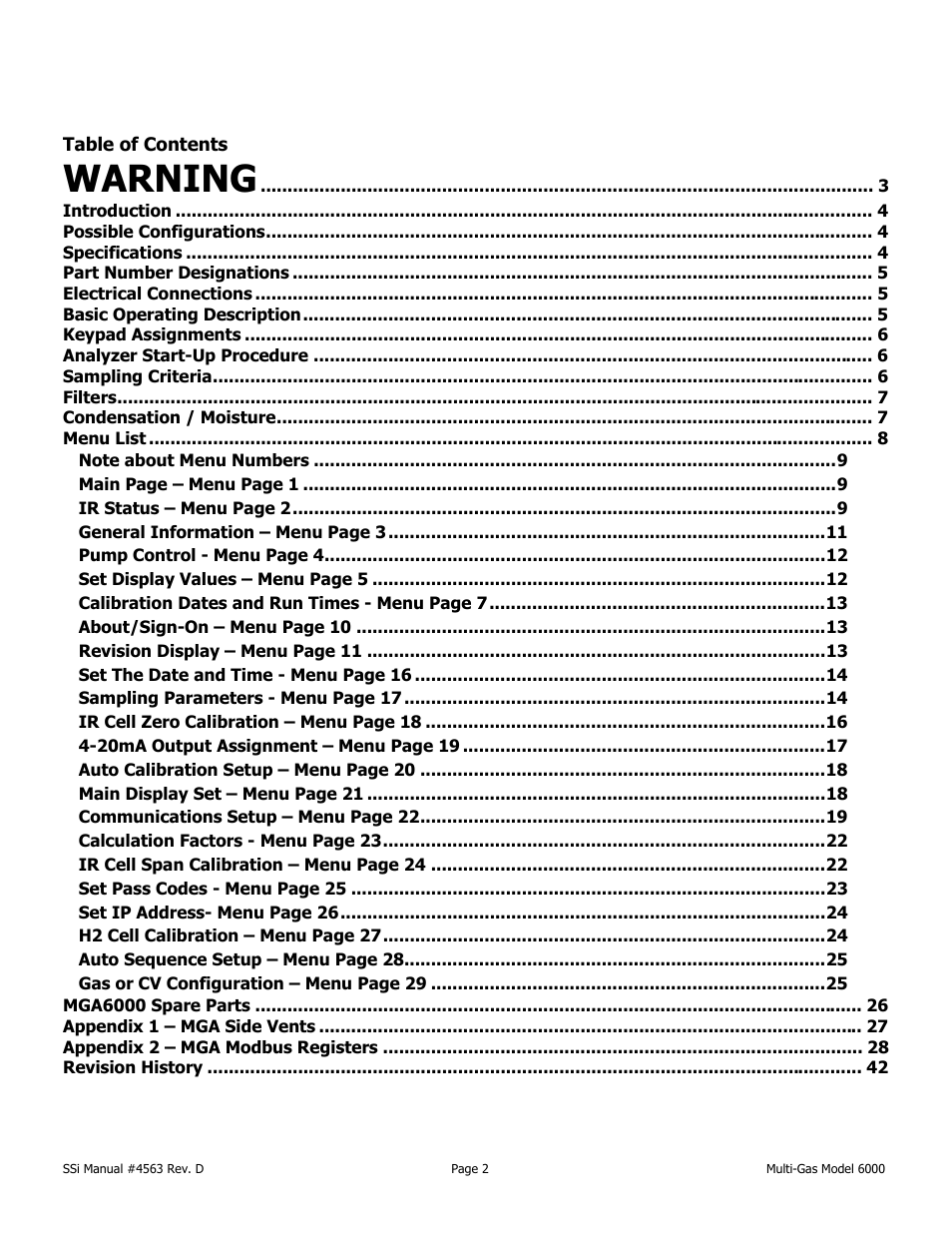 Warning | Super Systems MGA6000 User Manual | Page 2 / 42