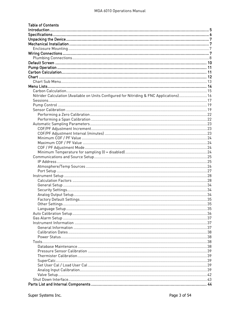 Super Systems MGA6010 User Manual | Page 3 / 54