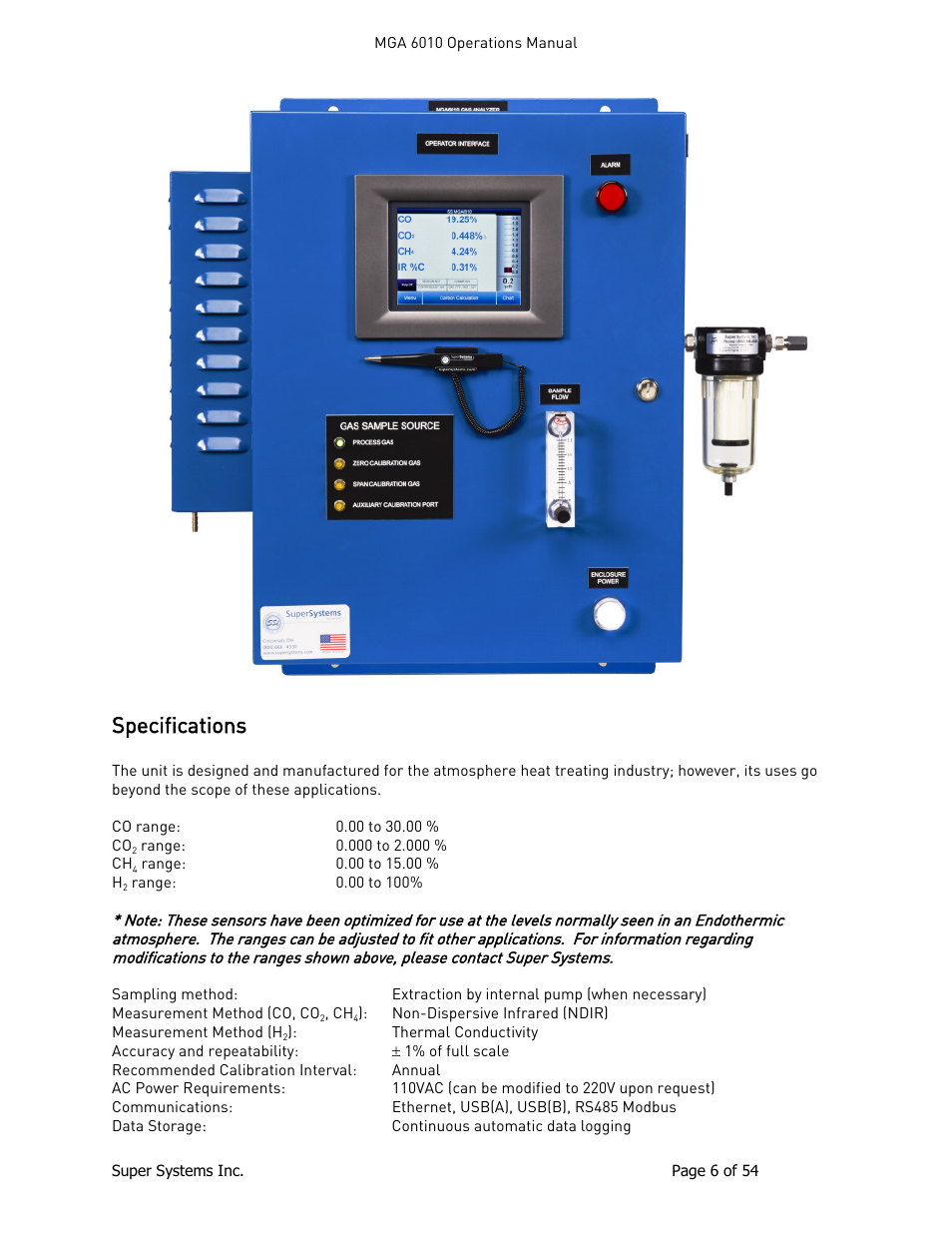 Specifications | Super Systems MGA6010 User Manual | Page 6 / 54