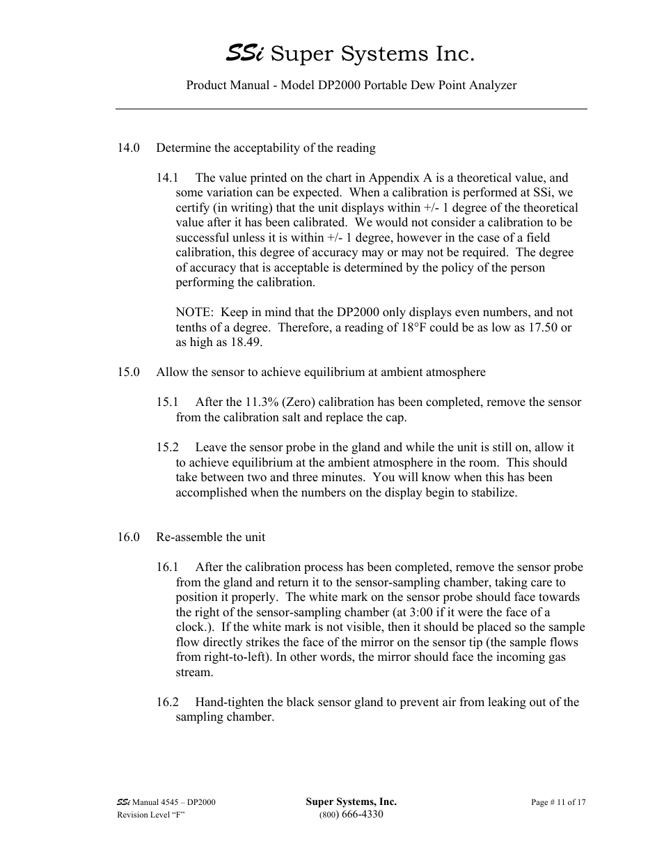 Super systems inc | Super Systems DP2000 User Manual | Page 11 / 17