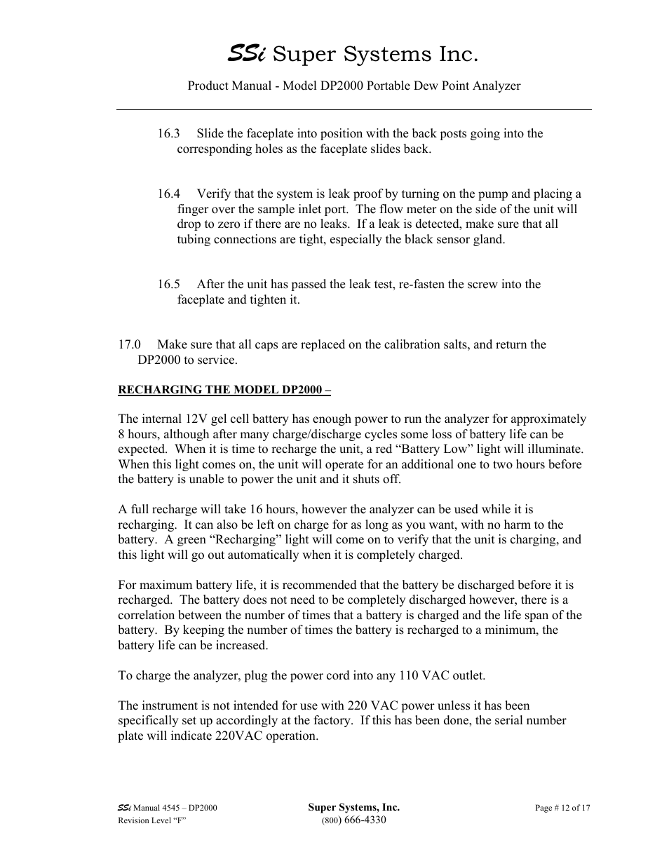Super systems inc | Super Systems DP2000 User Manual | Page 12 / 17