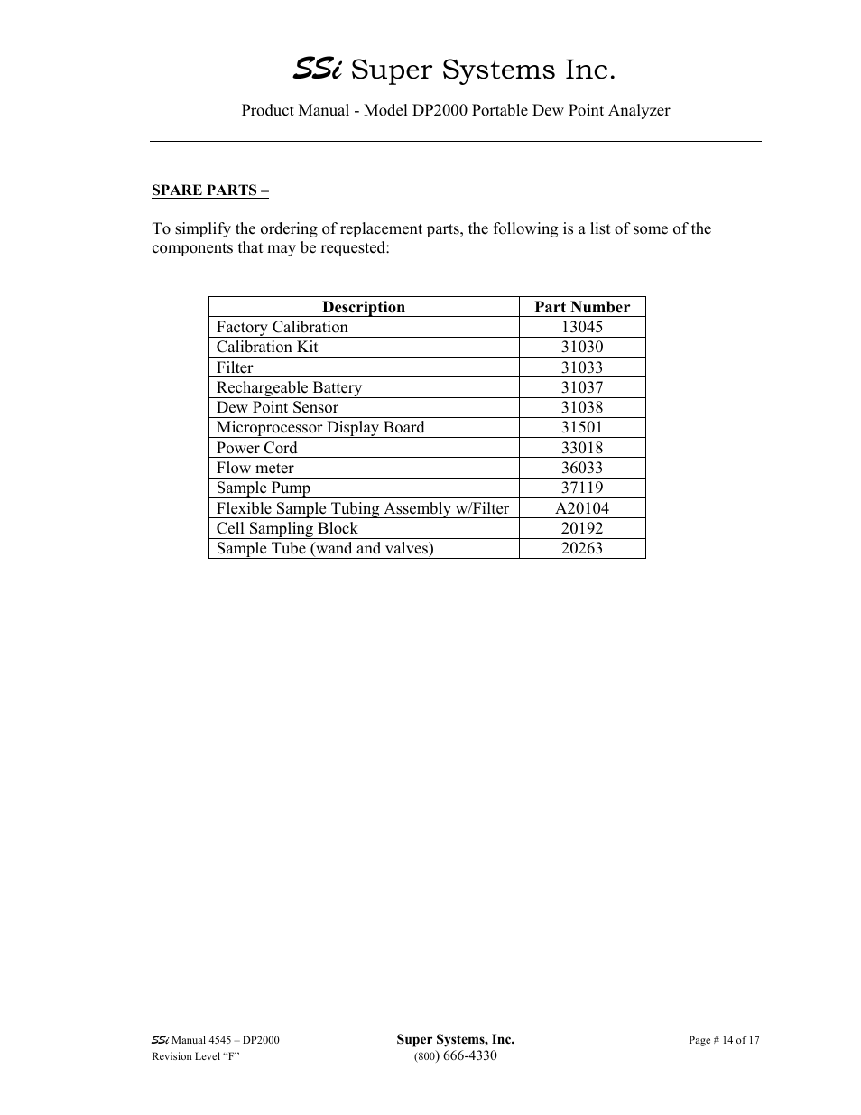 Super systems inc | Super Systems DP2000 User Manual | Page 14 / 17