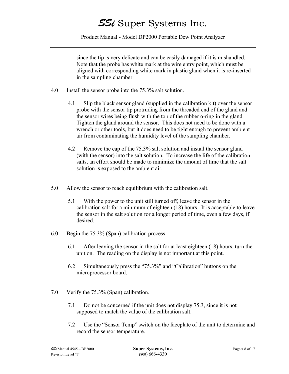 Super systems inc | Super Systems DP2000 User Manual | Page 8 / 17