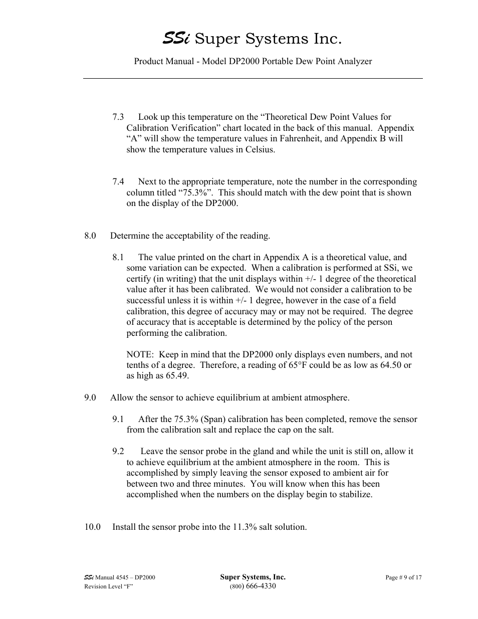 Super systems inc | Super Systems DP2000 User Manual | Page 9 / 17