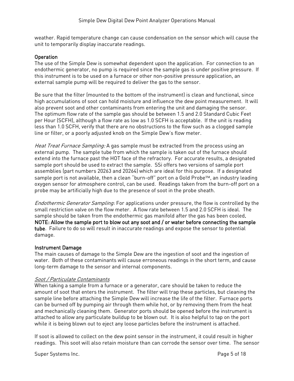 Operation, Instrument damage, Operation instrument damage | Super Systems Simple Dew User Manual | Page 5 / 18