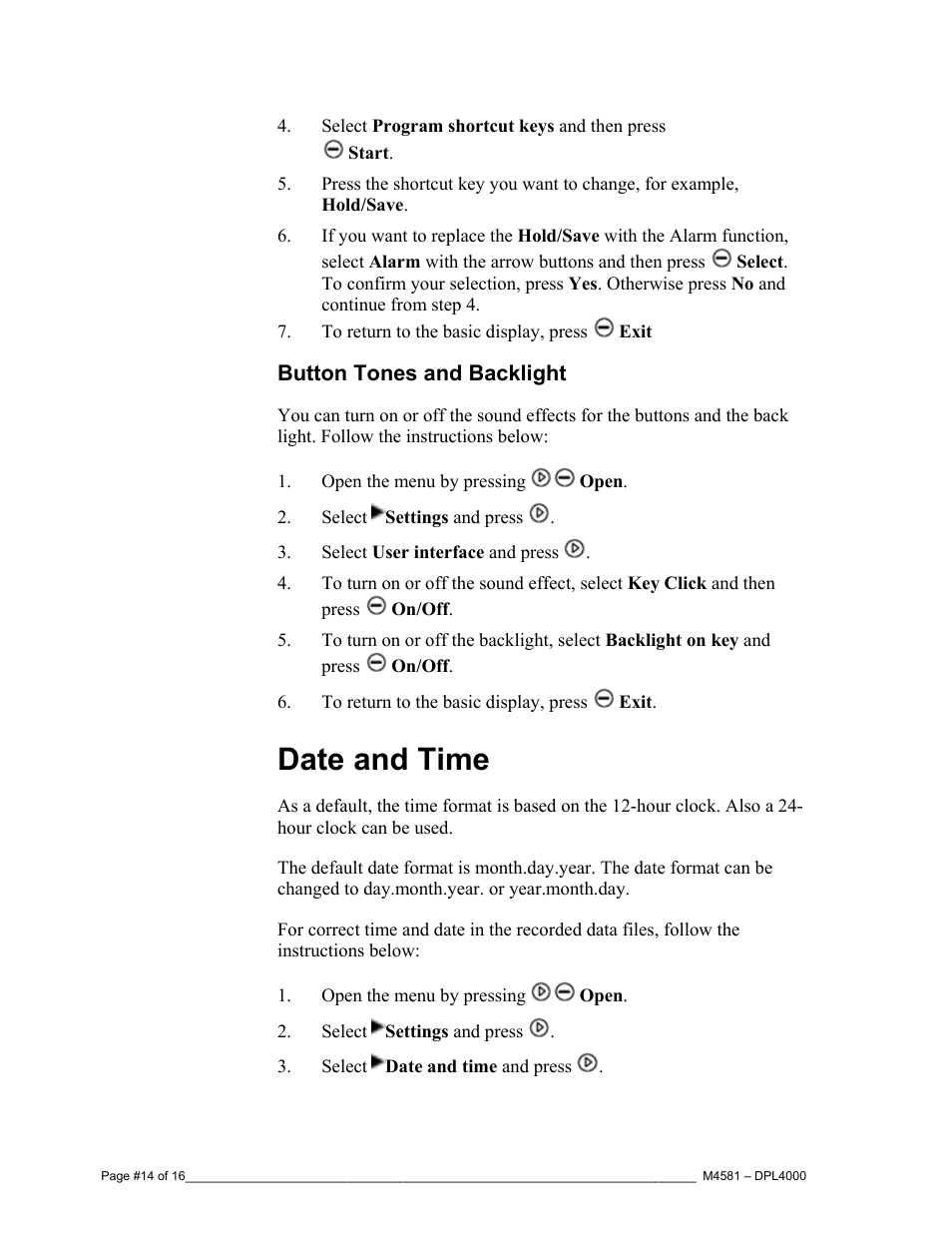 Date and time | Super Systems DPL4000 User Manual | Page 14 / 16