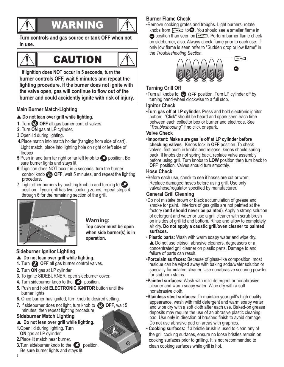 Caution, Warning | Char-Broil 463250511 User Manual | Page 8 / 36