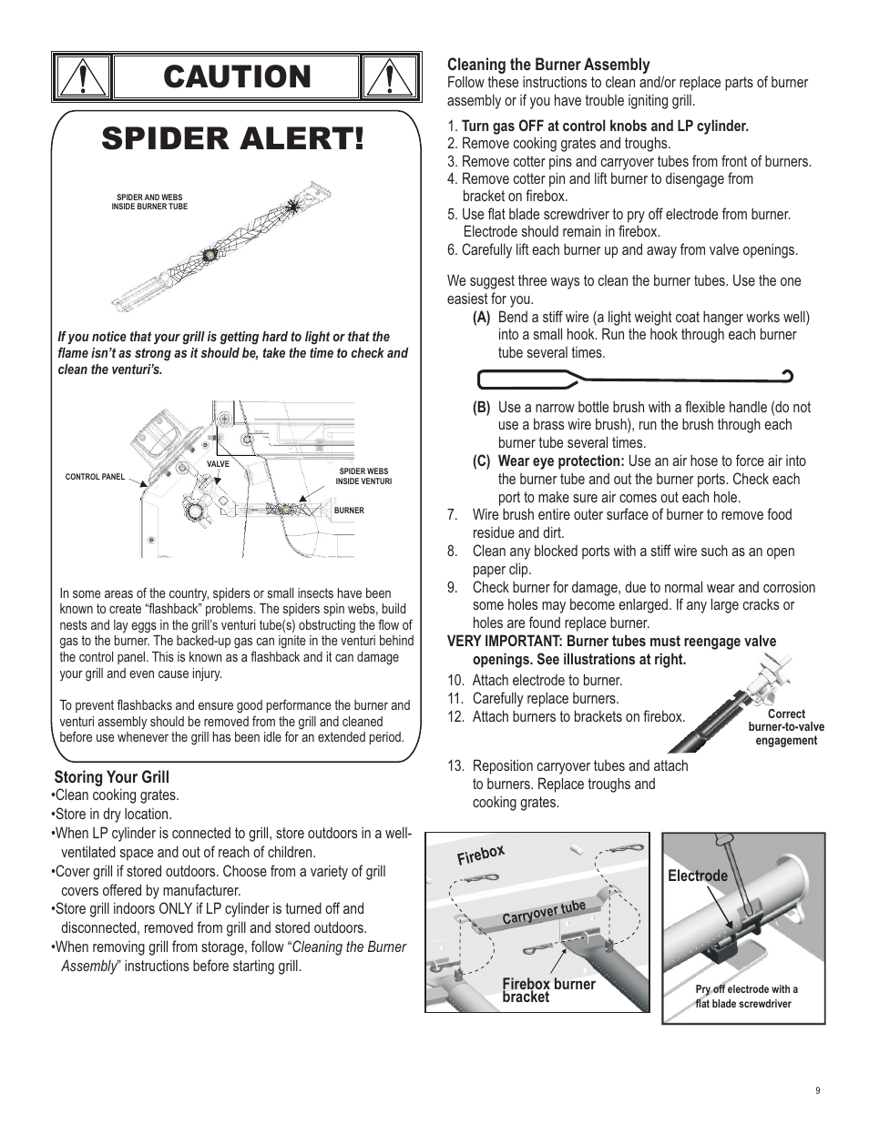 Caution, Spider alert | Char-Broil 463250511 User Manual | Page 9 / 36