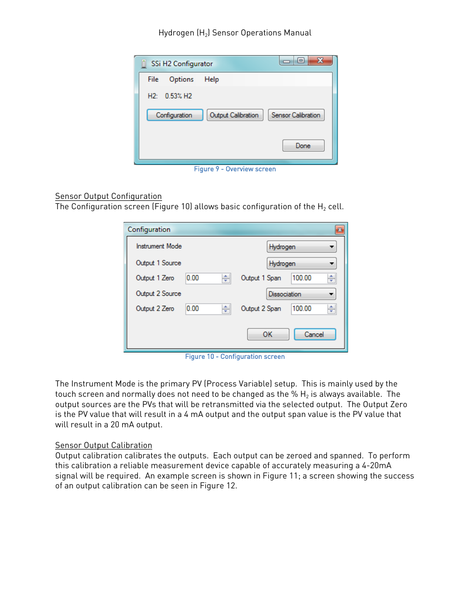 Sensor output configuration, Sensor output calibration | Super Systems H2 Sensor User Manual | Page 10 / 17