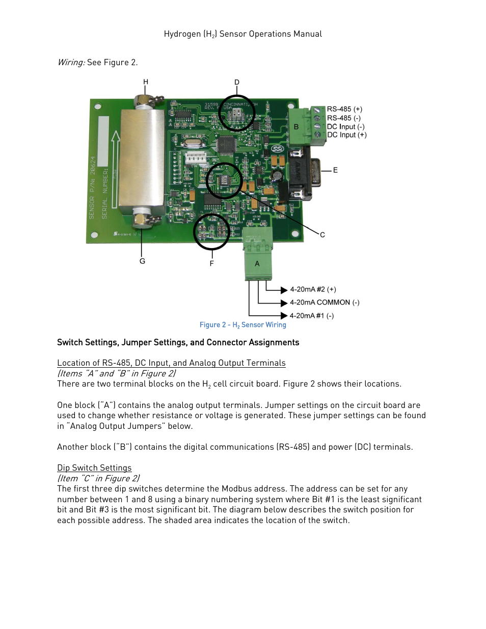 Dip switch settings | Super Systems H2 Sensor User Manual | Page 5 / 17
